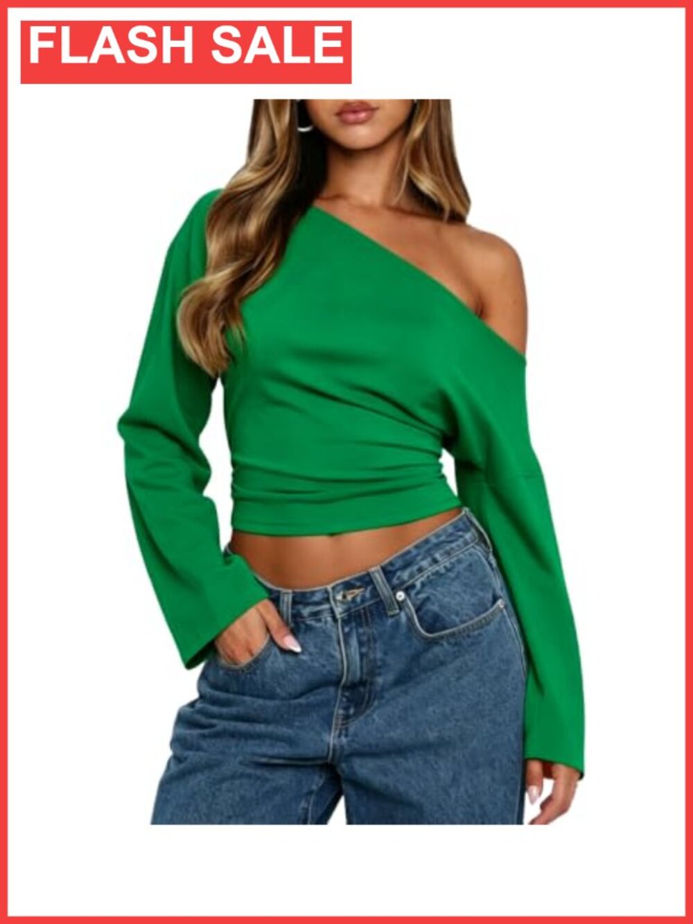 Womens Off Shoulder Cropped Top Long Sleeve Knit Pullover Sexy Casual